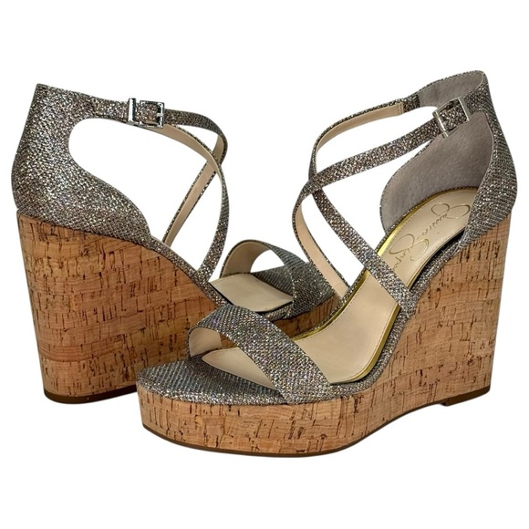 Jessica Simpson Shoes - Jessica Simpson Stassi Gold Glitter Womens Wedge Heels Size 9.5M